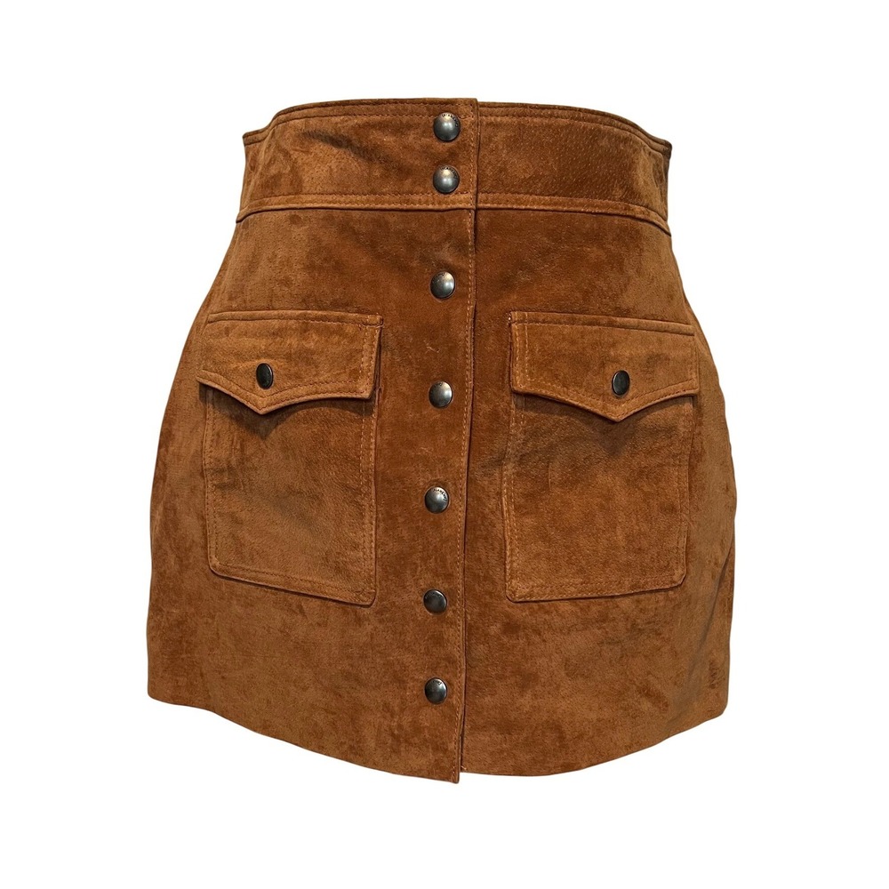Blank NYC Women's 30 Suede Patch Pocket Mini Skirt Camel Snap Front Western Boho